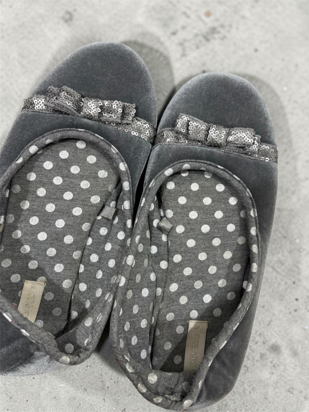 LUNA BLU Grey Velveteen Sequin Bow Slippers - Picture 2 of 5